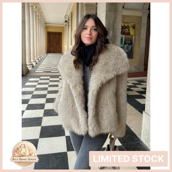 Faux Fur Coat Lapel Open Front Fluffy Shaggy Jacket Winter Warm Overcoat - Picture 5 of 8